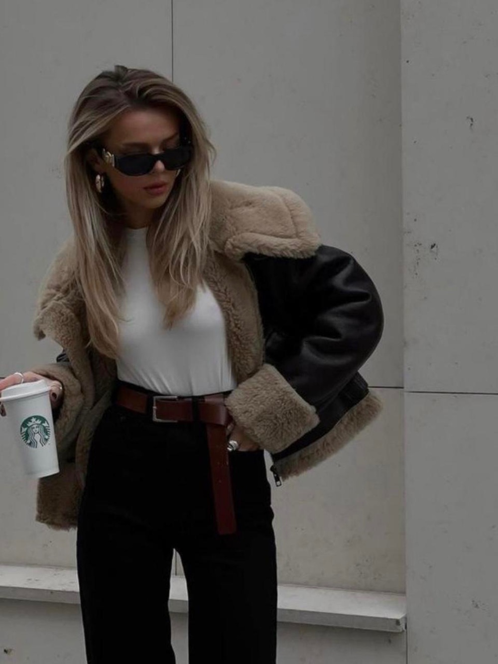 Zara Dark Brown Faux Leather Aviator Jacket with Tan Shearling* worn once - Picture 4 of 7